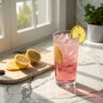 Glass of pink salt water with lemon for hydration and weight loss